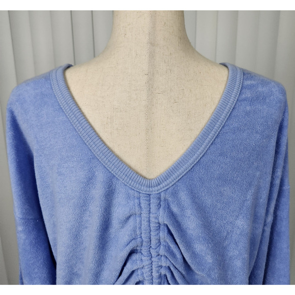 Aerie Cinched Terry Cloth Sweatshirt Relaxed V-back Blue Women's Size Medium New - Picture 5 of 10